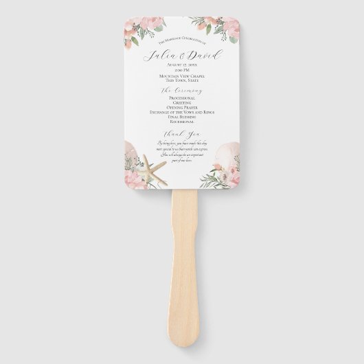 Floral Beach Wedding Program Fan Handwaaier (Voorkant)