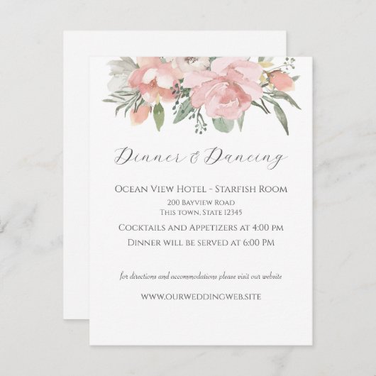 Floral Beach Wedding Reception Kaart (Voorkant / Achterkant)