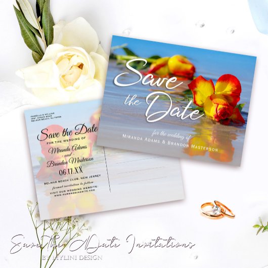 Floral Beach Wedding Save the Date Uitnodiging