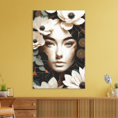 Floral Beauty - Abstract Woman Portrait Modern Art Canvas Afdruk (Insitu (Woonkamer))