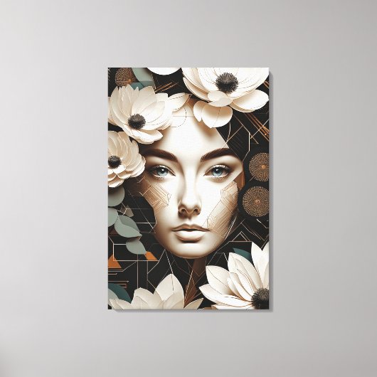 Floral Beauty - Abstract Woman Portrait Modern Art Canvas Afdruk (Voorkant)