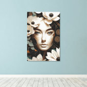 Floral Beauty - Abstract Woman Portrait Modern Art Canvas Afdruk (Insitu (Houten vloer))