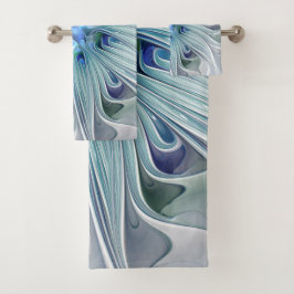 Floral Beauty Abstracte Modern Blue Pastel Flower Bad Handdoek