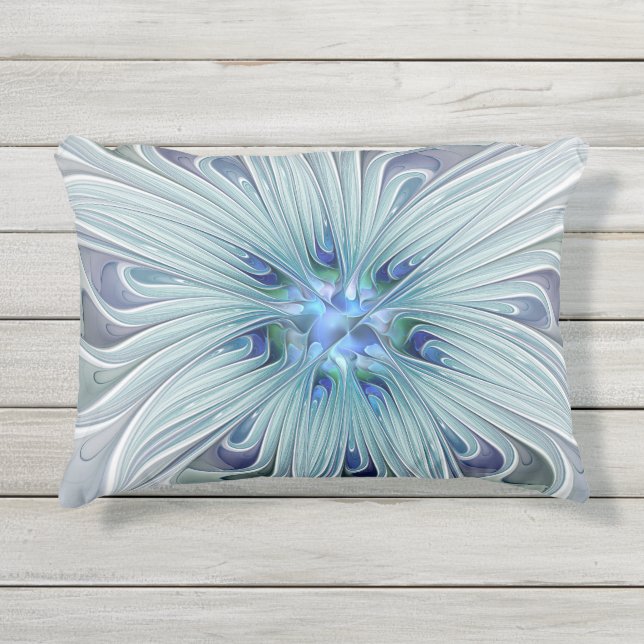 Floral Beauty Abstracte Modern Blue Pastel Flower Buitenkussen (Voorkant)