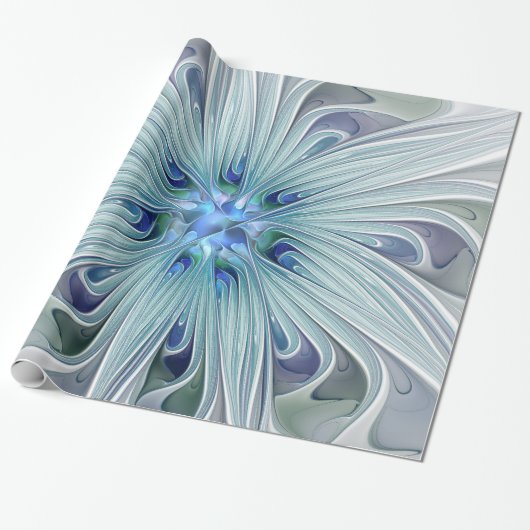 Floral Beauty Abstracte Modern Blue Pastel Flower Cadeaupapier (Uitgerold)