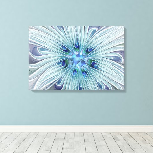 Floral Beauty Abstracte Modern Blue Pastel Flower Canvas Afdruk (Insitu (Houten vloer))