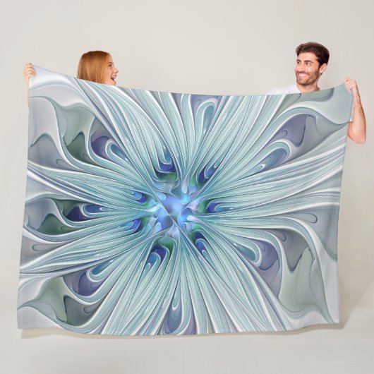 Floral Beauty Abstracte Modern Blue Pastel Flower Fleece Deken (In situ)