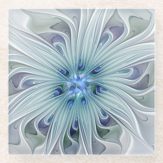 Floral Beauty Abstracte Modern Blue Pastel Flower Glazen Onderzetter (Voorkant)