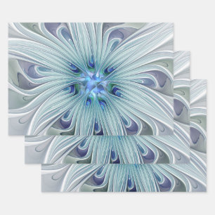 Floral Beauty Abstracte Modern Blue Pastel Flower Inpakpapier Vel