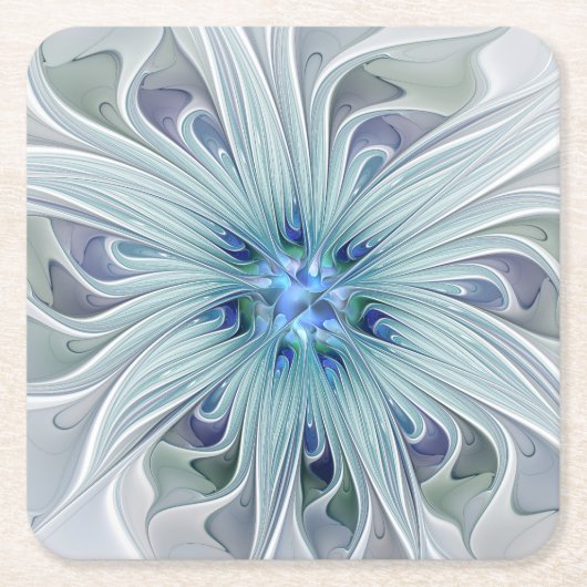 Floral Beauty Abstracte Modern Blue Pastel Flower Kartonnen Onderzetters (Voorkant)