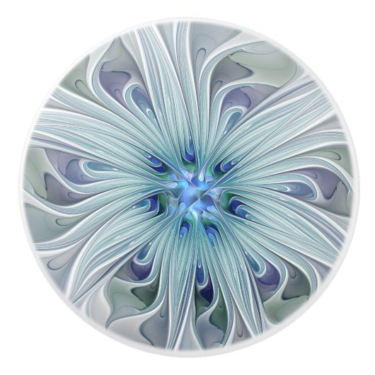 Floral Beauty Abstracte Modern Blue Pastel Flower Keramische Knop (Voorkant)