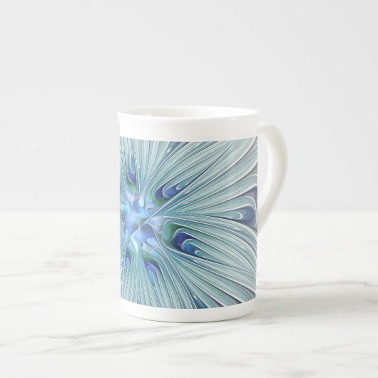 Floral Beauty Abstracte Modern Blue Pastel Flower Porselein Kop (Voorkant rechts)