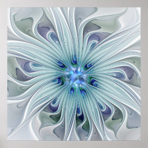 Floral Beauty Abstracte Modern Blue Pastel Flower Poster