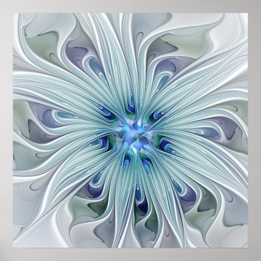 Floral Beauty Abstracte Modern Blue Pastel Flower Poster (Voorkant)