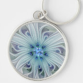Floral Beauty Abstracte Modern Blue Pastel Flower Sleutelhanger (Voorkant)