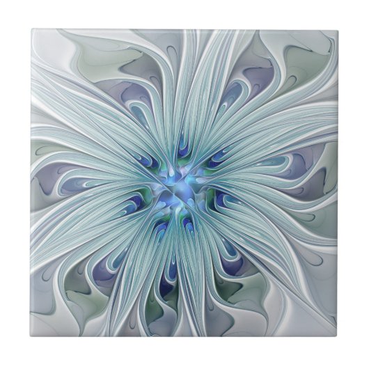 Floral Beauty Abstracte Modern Blue Pastel Flower Tegeltje (Voorkant)