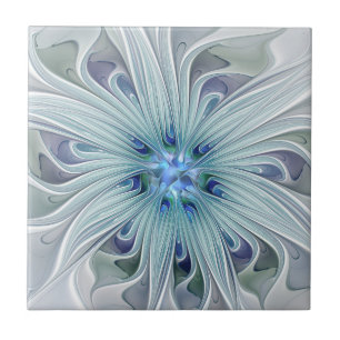 Floral Beauty Abstracte Modern Blue Pastel Flower Tegeltje