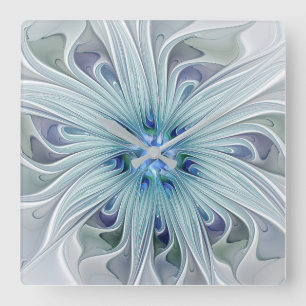 Floral Beauty Abstracte Modern Blue Pastel Flower Vierkante Klok