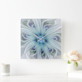 Floral Beauty Abstracte Modern Blue Pastel Flower Vierkante Klok (Huis)