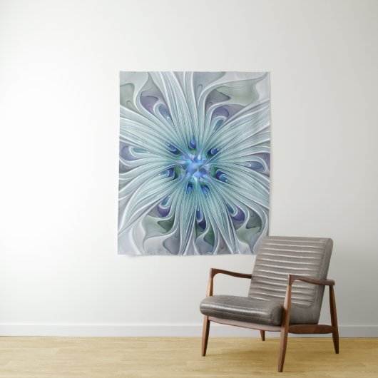 Floral Beauty Abstracte Modern Blue Pastel Flower Wandkleed (In situ)