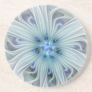 Floral Beauty Abstracte Modern Blue Pastel Flower Zandsteen Onderzetter