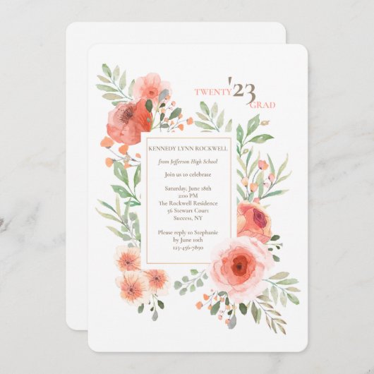 Floral Beauty Afstuderen Invitation Kaart (Voorkant / Achterkant)