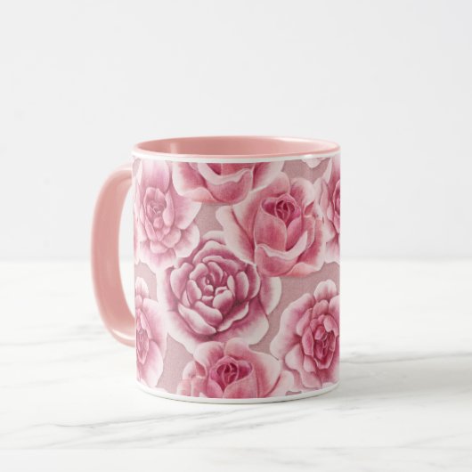 Floral Beauty - beker met roze rozenbloemen. Mok (Voorkant links)