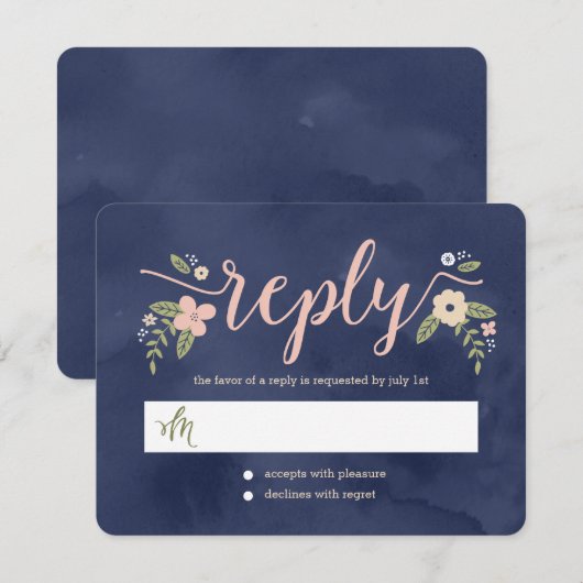 Floral Beauty Bewerkbare Kleur Bruiloft Reactie Ka RSVP Kaartje (Voorkant / Achterkant)