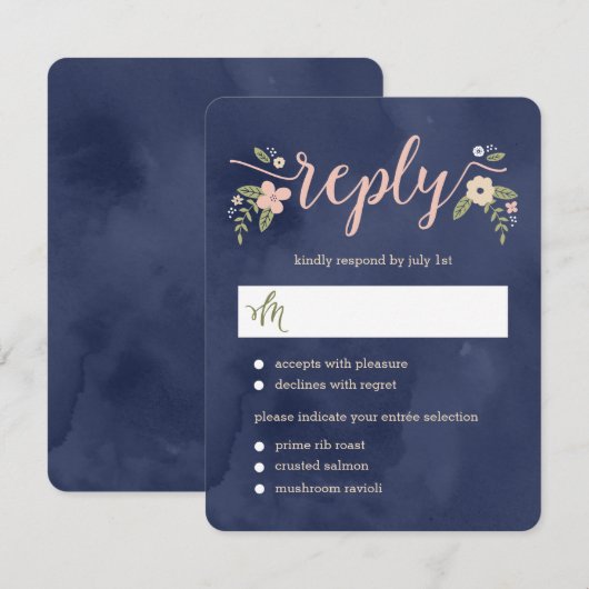 Floral Beauty Bewerkbare Kleur Bruiloft RSVP Kaart (Voorkant / Achterkant)