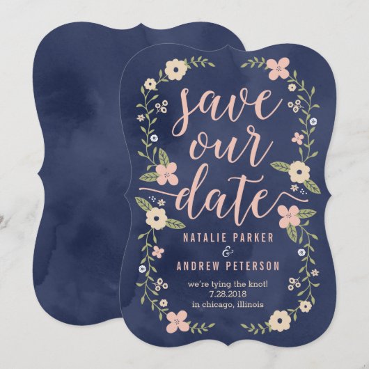Floral Beauty bewerkbare kleur Save the Date Kaart (Voorkant / Achterkant)