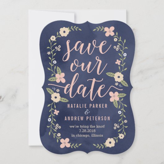 Floral Beauty bewerkbare kleur Save the Date Kaart (Voorkant)