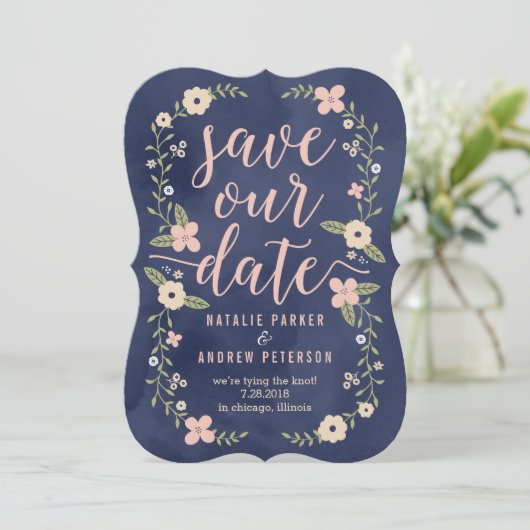 Floral Beauty bewerkbare kleur Save the Date Kaart (Staand voorkant)