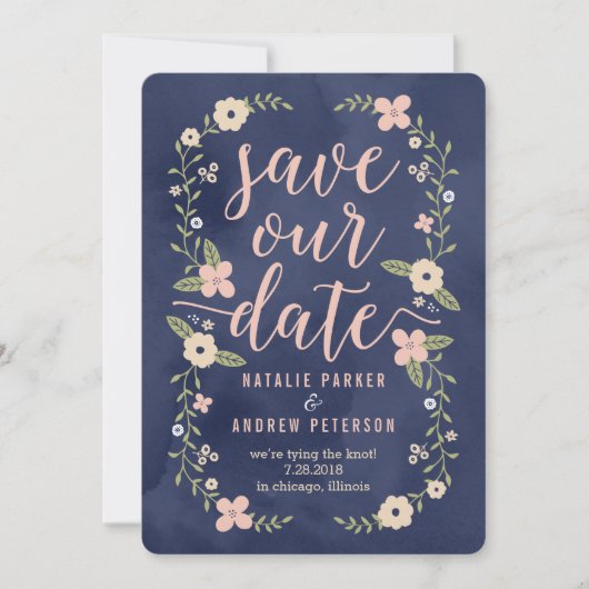 Floral Beauty bewerkbare kleur Save the Date Kaart (Voorkant)