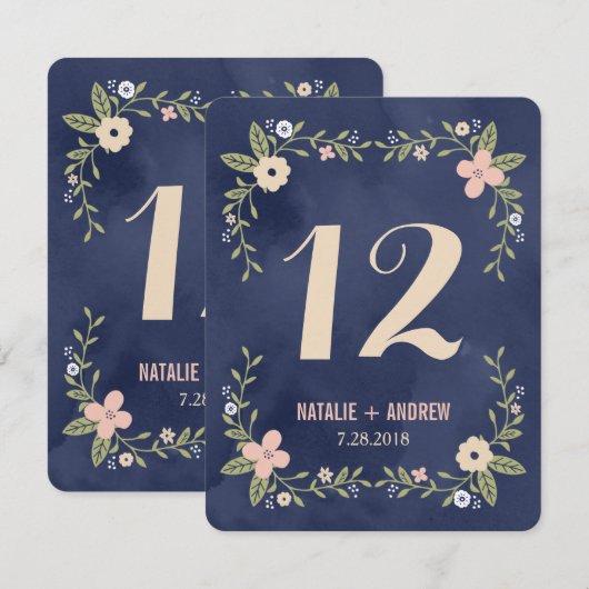 Floral Beauty Double Sided Table Number Kaart (Voorkant / Achterkant)