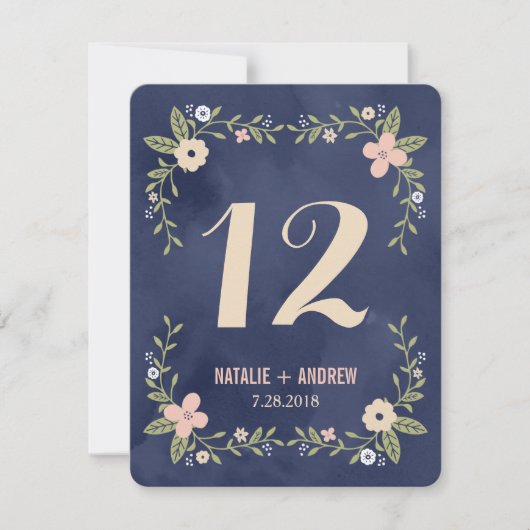Floral Beauty Double Sided Table Number Kaart (Voorkant)