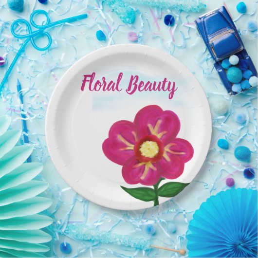 Floral Beauty Heldere Roze Bloem Papieren Bordje (Feest)