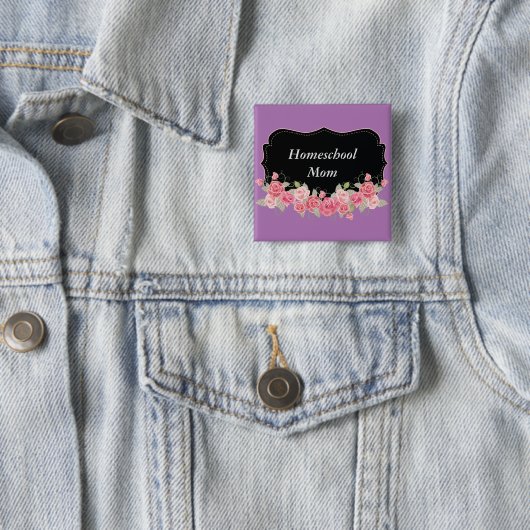 Floral Beauty Homeschool mama Vierkante Button 5,1 Cm (In situ)
