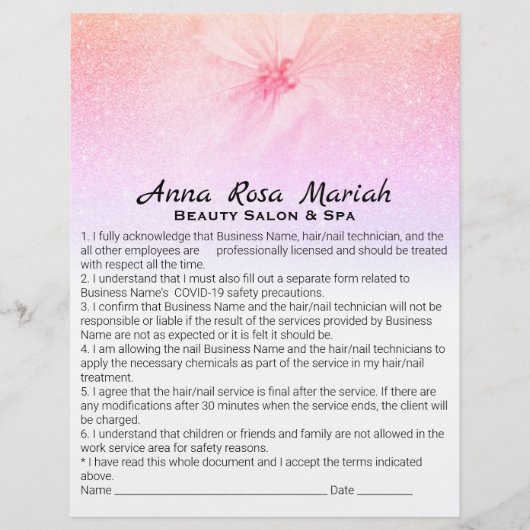 *~* Floral Beauty Liability Waiver Services Flyer (Voorkant)