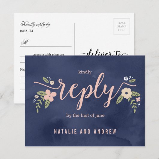 Floral Beauty RSVP Briefkaart bewerkbare kleur (Voorkant / Achterkant)