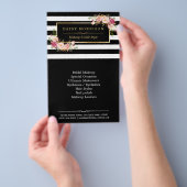 Floral Beauty Salon Black White Stripes Flyer (Hand)