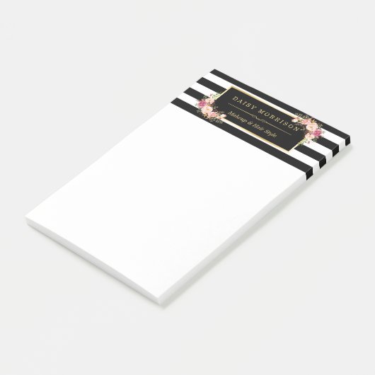  Floral Beauty Salon Black White Stripes Post-it® Notes (Schuin)
