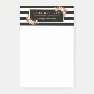  Floral Beauty Salon Black White Stripes Post-it® Notes