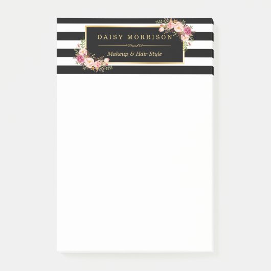  Floral Beauty Salon Black White Stripes Post-it® Notes (Voorkant)