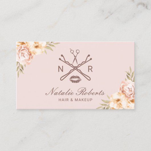  Floral Beauty Salon Logo Blush Pink Visitekaartje (Voorkant)