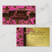Floral Beauty Visitekaartje Gold Trim Roze Brown H (Voorkant / Achterkant)