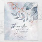 Floral bedankt Dusty Blue ID771 Wijn Etiket (Enkel label)