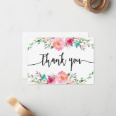 Floral bedankt je kaart, Greenery, Boho Notitiekaartje (Voorkant / Achterkant in situ)