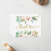 Floral bedankt je kaart, Greenery Notitiekaartje (Voorkant / Achterkant in situ)