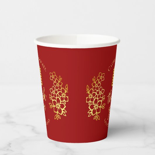 Floral bedankt jullie Chinese bruiloft-ceremonie Papieren Bekers (Links)