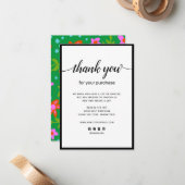 Floral bedankt voor je aankoopbriefkaart notitiekaartje (Voorkant / Achterkant in situ)